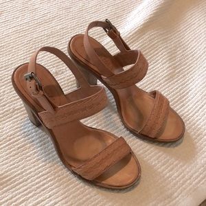 Madewell tan leather sandals with block 4in heel, great condition, size 7.5